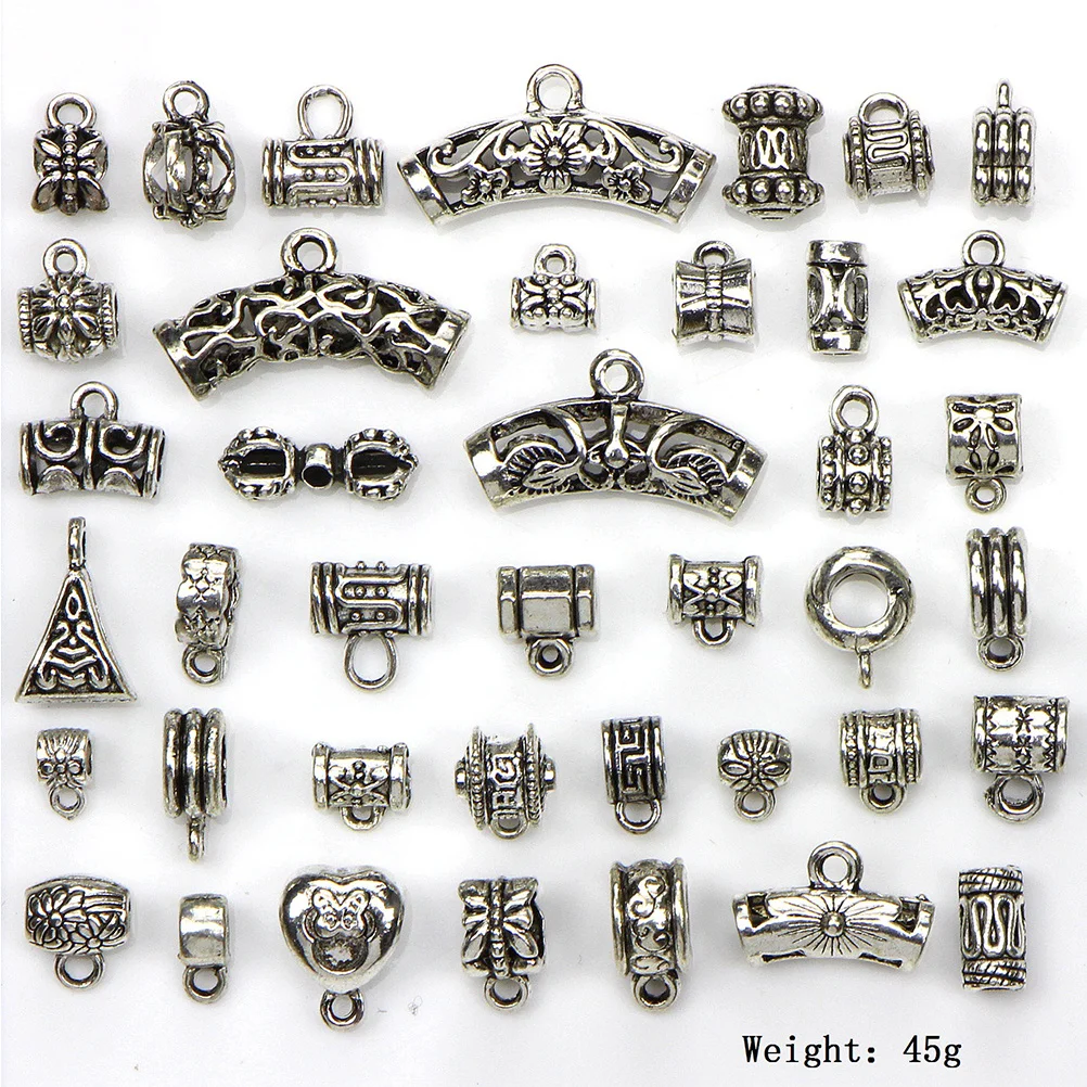 

40Pcs Vintage Tibetan Silver Alloy Spacer Beads Pendants Mixed Style for DIY Necklace Bracelet Jewelry Charms Alloy Spacer Beads