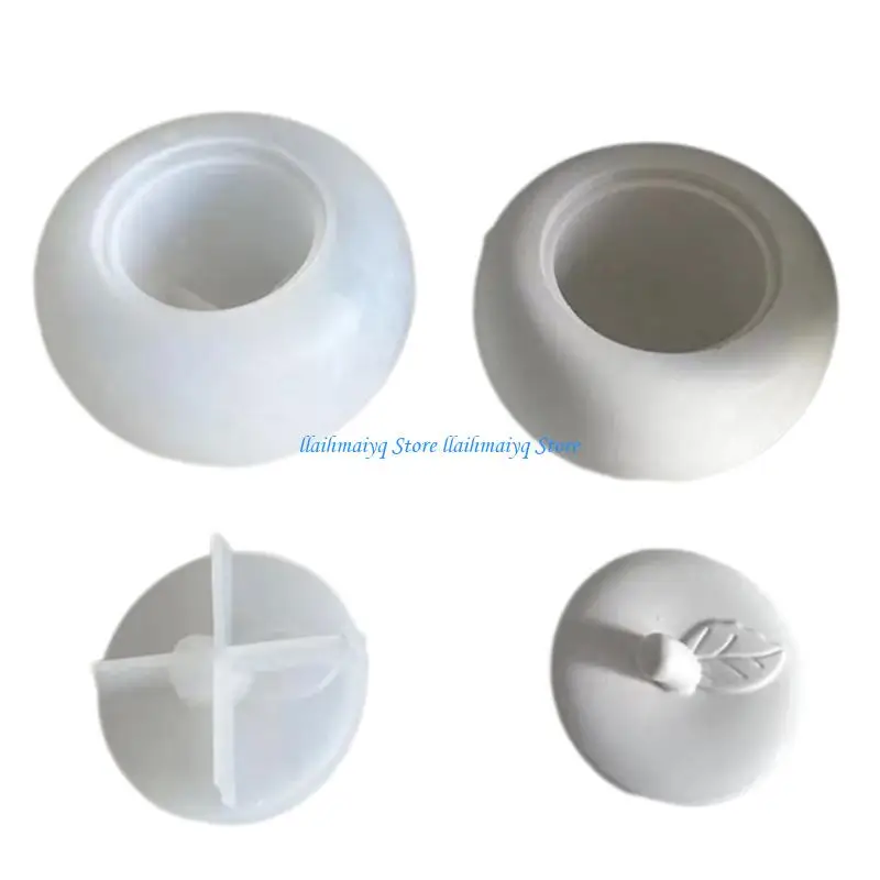 

573B Jar Mold Silicone Concrete Molds for Candle Holder with Lid Cement Gypsum