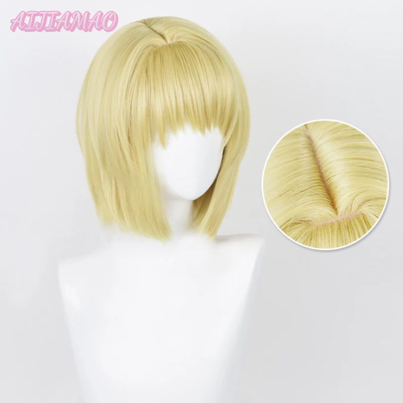 Kurapika Cosplay Wig Anime Hunter X Hunter Kurapika Wigs 34cm Light Golden Cosplay Anime Wigs Ring Heat Resistant Hair + Wig Cap