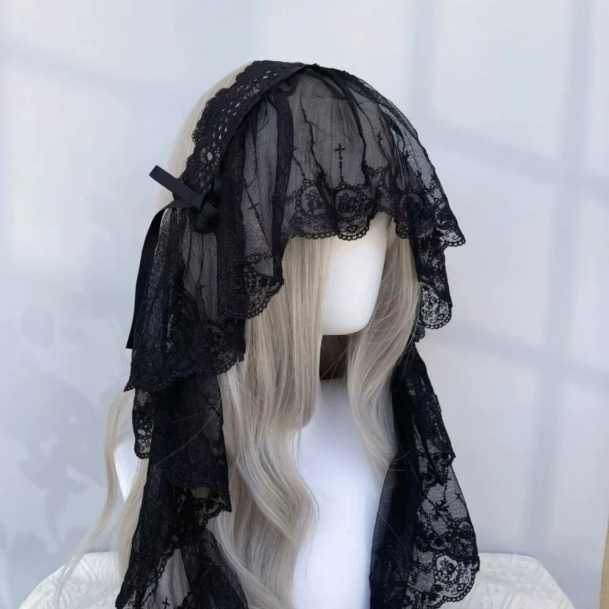 

Women's Veil Lolita Black and White Lace Headband Gothic Harajuku Cosplay Headwear Female Sweet Halloween Hair Accessory