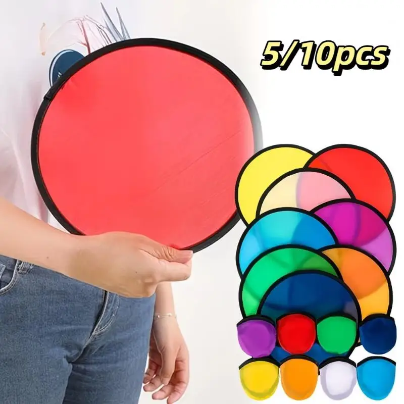 Foldable Mini Hand Fan 5/10pcs Portable Pocket Fan Dual Use As Flying Disc for Kids Outdoor Play Beach Trips Summer