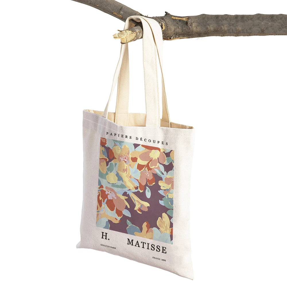 Abstract Matisse Leaves Flowers Vintage Lady Tote Handbag Shopping Bag lino doppia stampa supermercato donna Shopper Bags