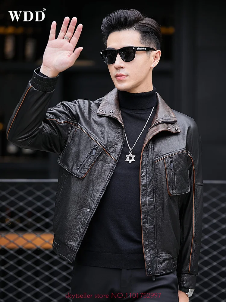 High Quality Genuine Leather Jacket Men First Layer Cowhide coats real leather short Flight jacket