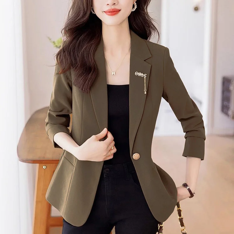 Women Long Sleeve Office Lady Blazers New Autumn Solid Casual Single Button Chic Notched Blazer Ladies Jackets Clothes Outerwear