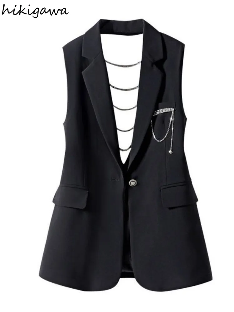 FIBRCardigan-Gilet Amissié pour Femme, Tunique Noire, à la Mode, Y2k, Style Coréen, 2023