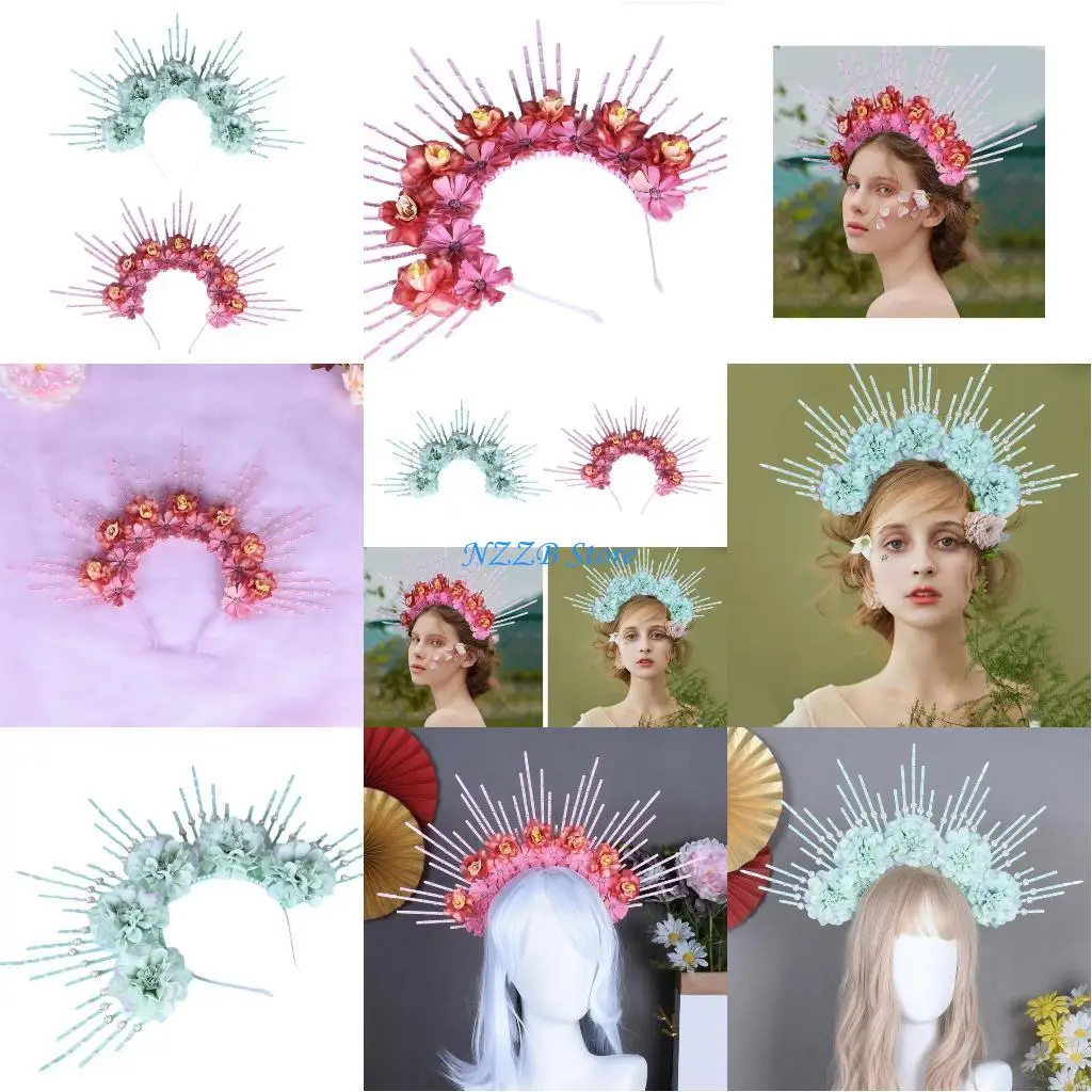 

T21F Изысканный шелковый ободок с цветком Изысканный головной убор с цветочными коронами Красивый ободок для волос для свадеб и