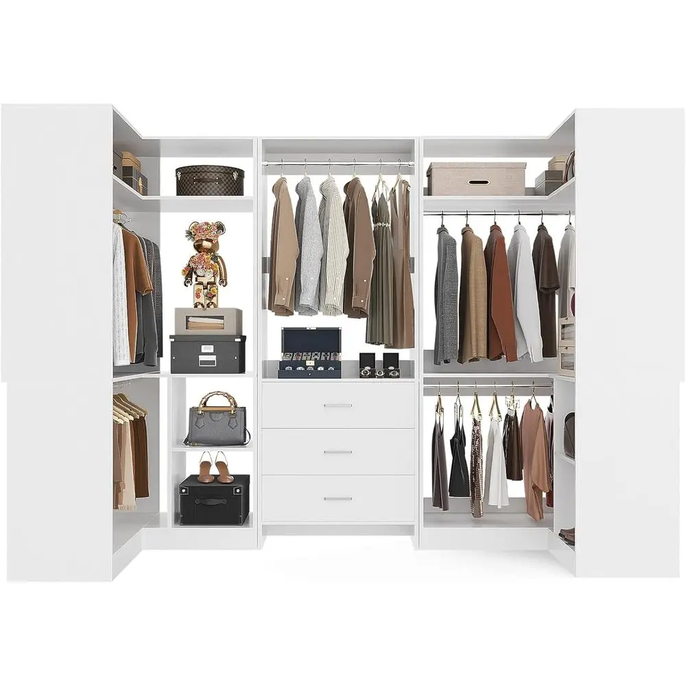

Closet System with 3 Ders, 5 Hanging Rods & Tower, Closet System with Hanging, 88.8" U-Shaped Walk-In Wardrobe Organizer, 2000+