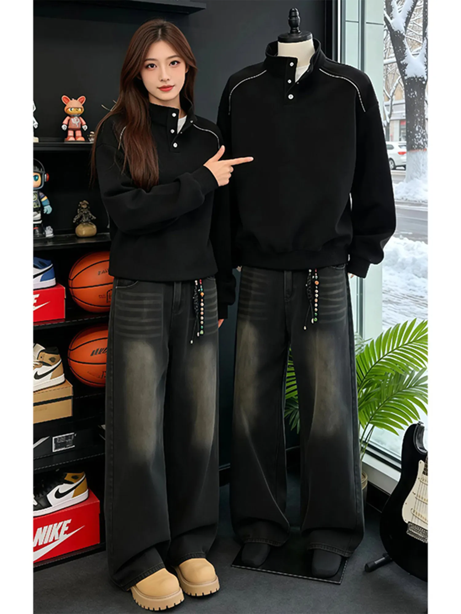 

Bla American Sle Stand Collar Sweatirt Men's Spring Autumn High Sensation Button Splicing Jaet Cool Casual Sport Top