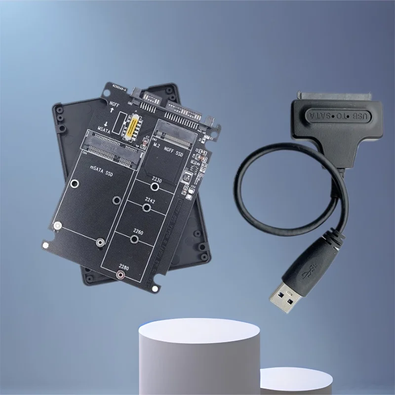 حافظة SSD خارجية M2 NGFF B مفتاح / mSATA إلى SATA3.0 2.5 بوصة محول محول بطاقة الناهض مع كابل SATA إلى USB 3.0 للكمبيوتر المحمول