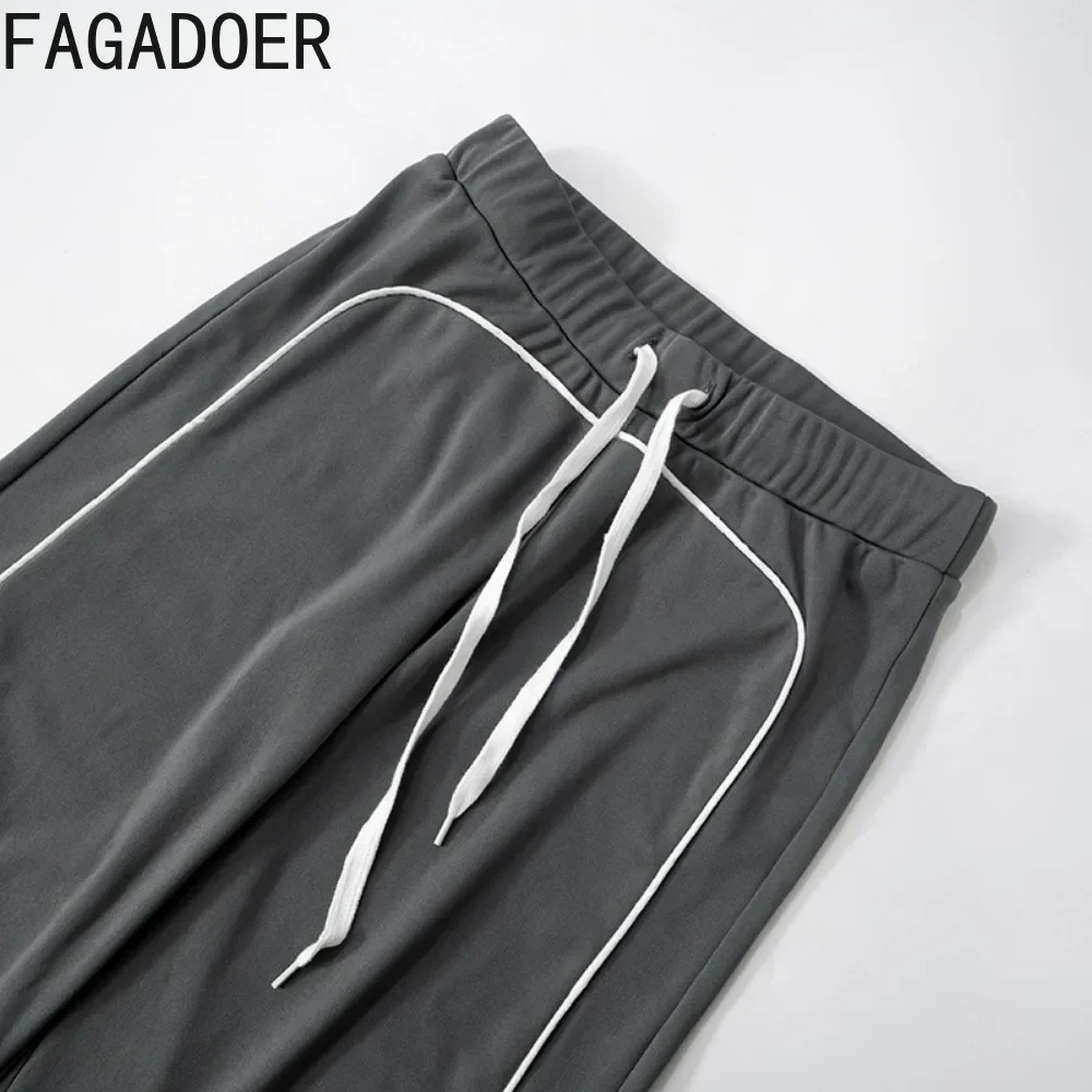 FAGADOER Spring 2025 New 2 Piece Sets Women Outfit Casual Color Blocks Zip Crop Top + Drawstring Pants Suits Streetwear Clothing