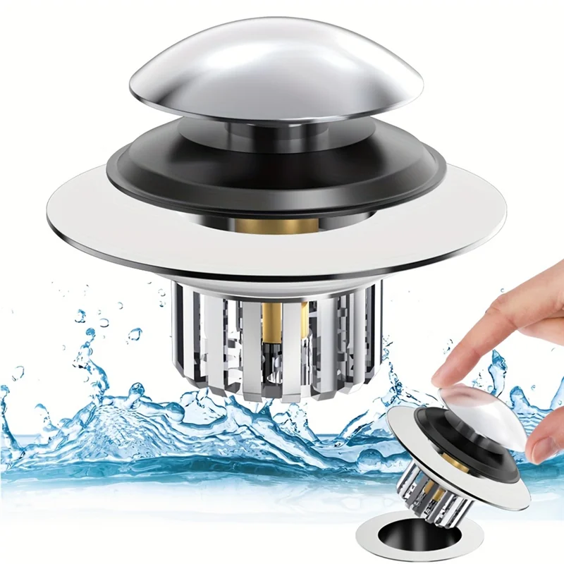 

B08B-Copper Tub Plug, Catcher 2-In-1 -Up Design, Hair Catching For Drain Plug With Anti-Clogging Filter Basket For Bathtub Si