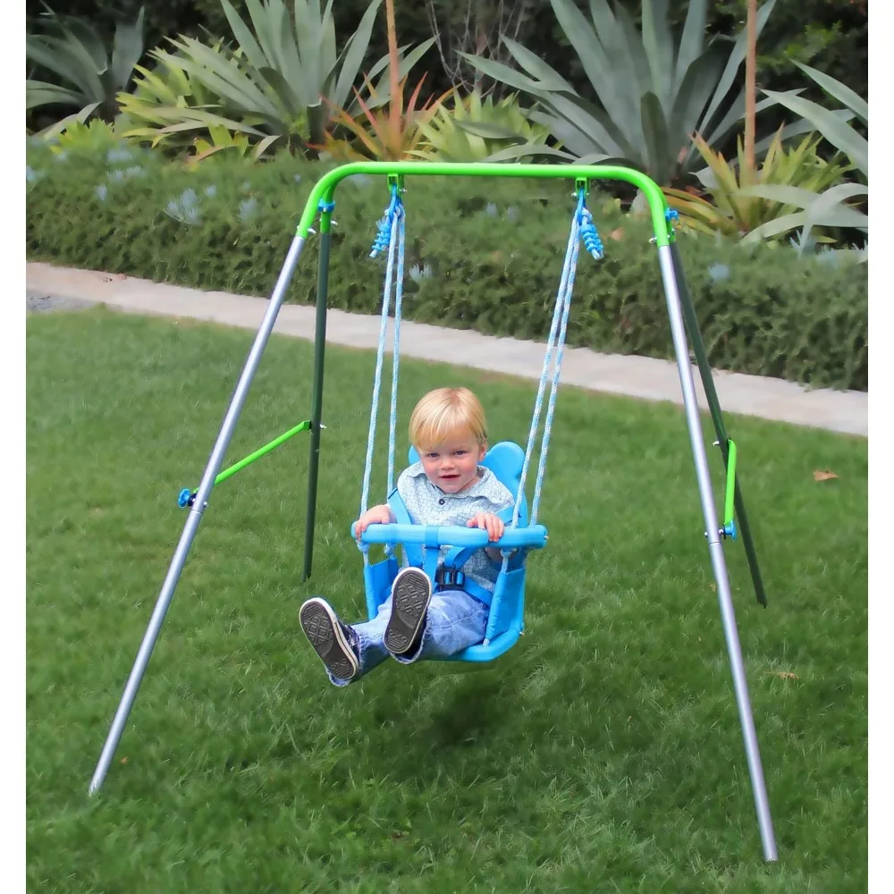 Sportspower My First Toddler Swing - Heavy-Duty Baby Indoor/Outdoor Swing Set with Safety Harness, Blue, 52