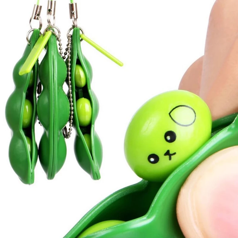 Creative Squeeze Pea Soybean Edamame Stress Release Decompression Toys Keychain Cute and Fun Keychain Accessories Boutique Gifts