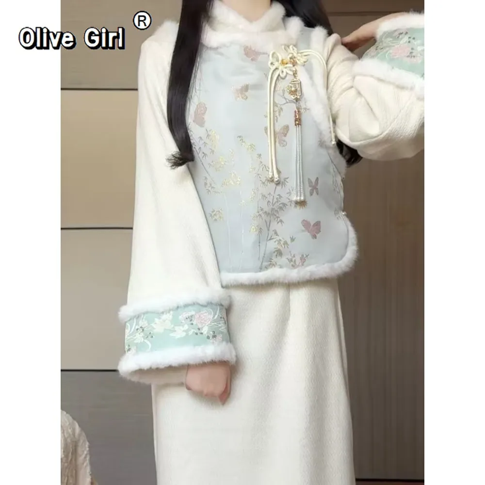 

Зимнее улучшенное платье Cheongsam, супер сказочный жилет, пальто, топ, китайское платье, теплая повседневная женская одежда