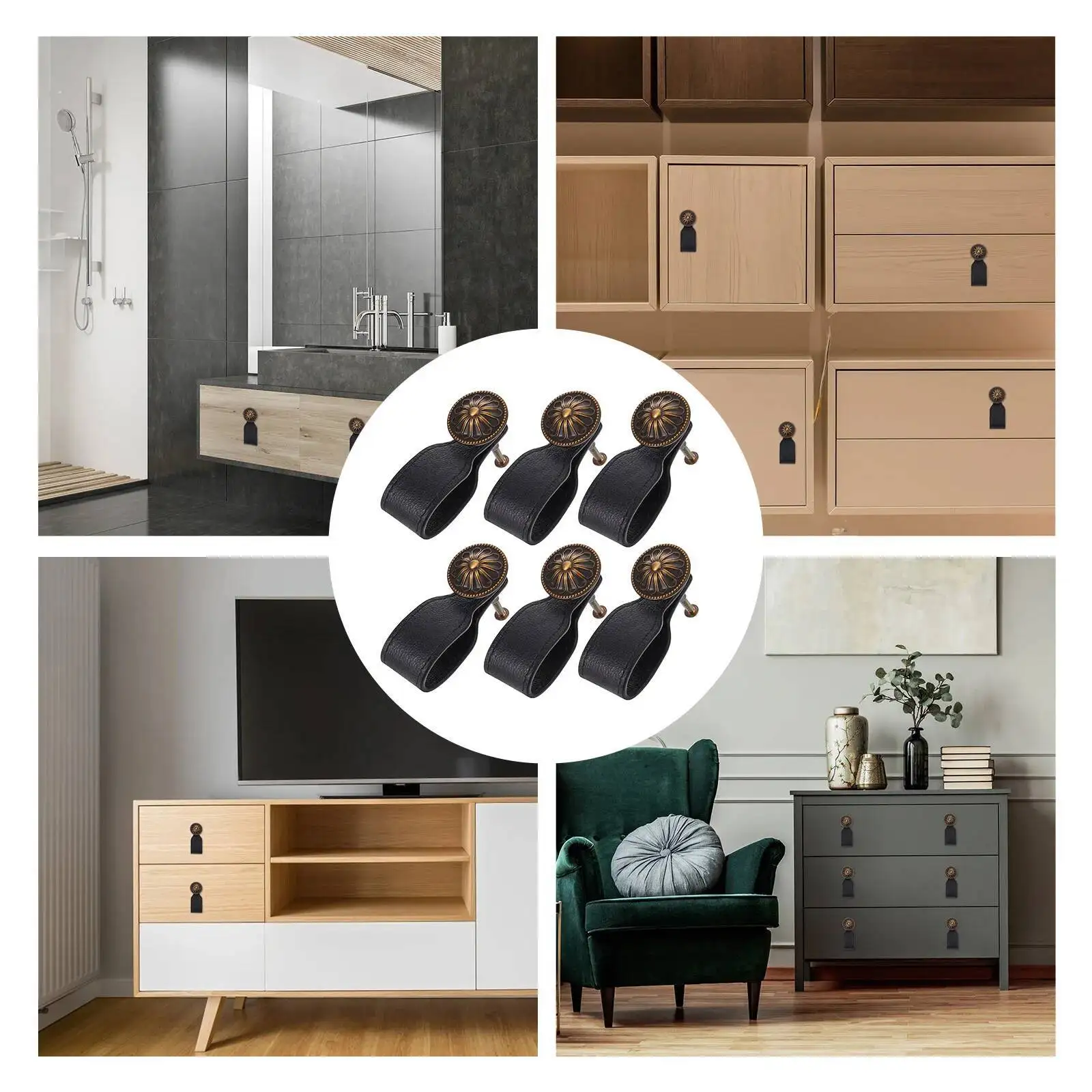 6Pcs Vintage Style Durable Pull Handles For Drawer Dresser Wardrobe Door Pulls Cabinet Knobs