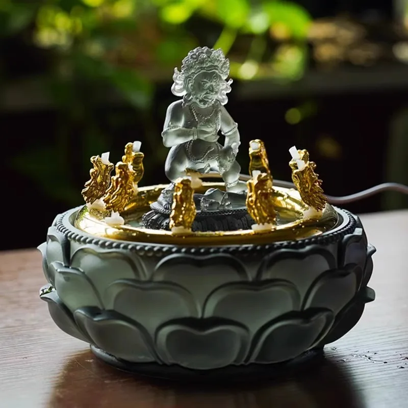 DSA Glazed Yellow Black and White Green Red God of Wealth Buddha Statue Lucky Circulating Water Ornament Treasure Buddha Basin