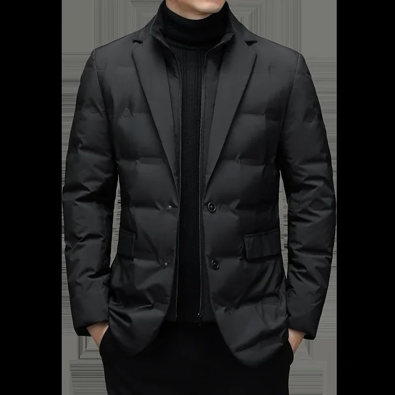 2024 Men's Winter New Fake Two-Piece Warm blazer Business Leisure Warm Stand-up Collar down Jacket