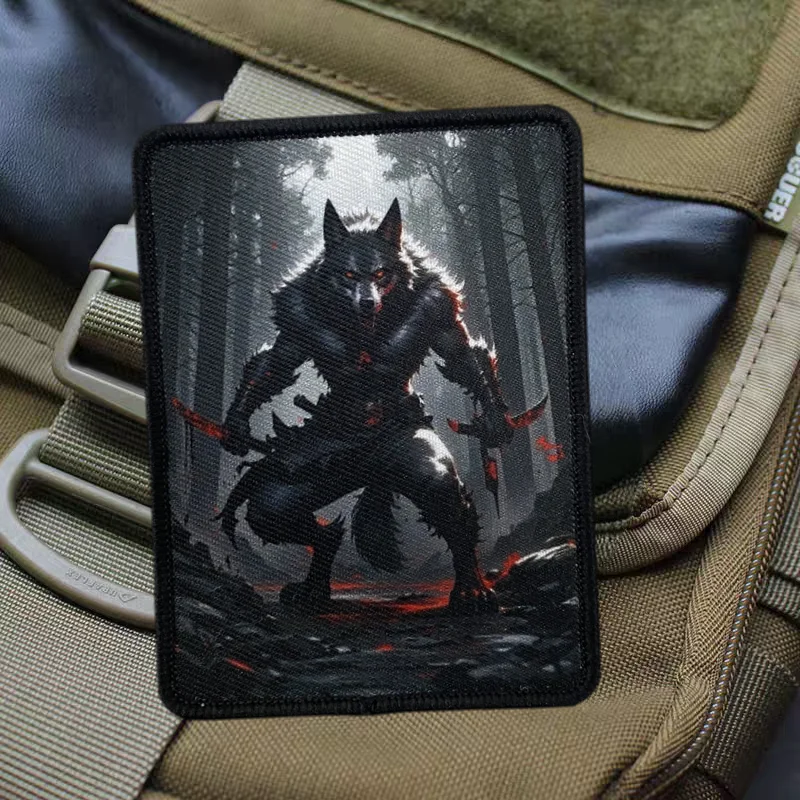 Wolf Morale Printing Tactical Patch Hook&Loop Emblem Military Morale Badge Outdoor Backpack Stickers Patches for Clothing