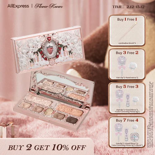Flower Knows Strawberry Cupid Collection Paleta de maquillaje 14g Sombra de ojos rosa/Blush/Resaltador