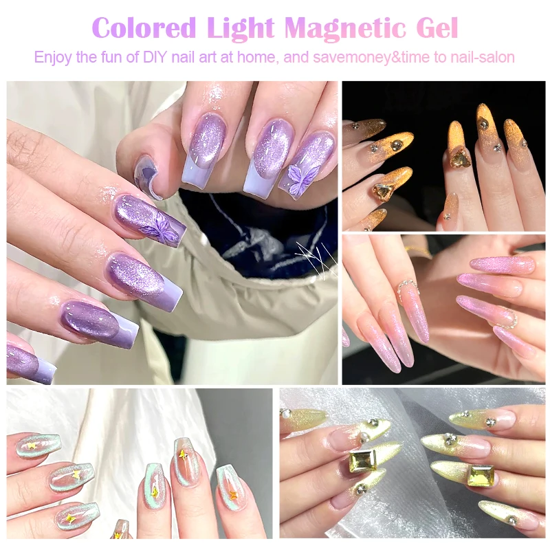MEET ACROSS 7ml Colored Light Cat Magnetic Gel Nail Polish Mint Green Pink Purple Semi-Transparent Nail Art Gel Summer Spring