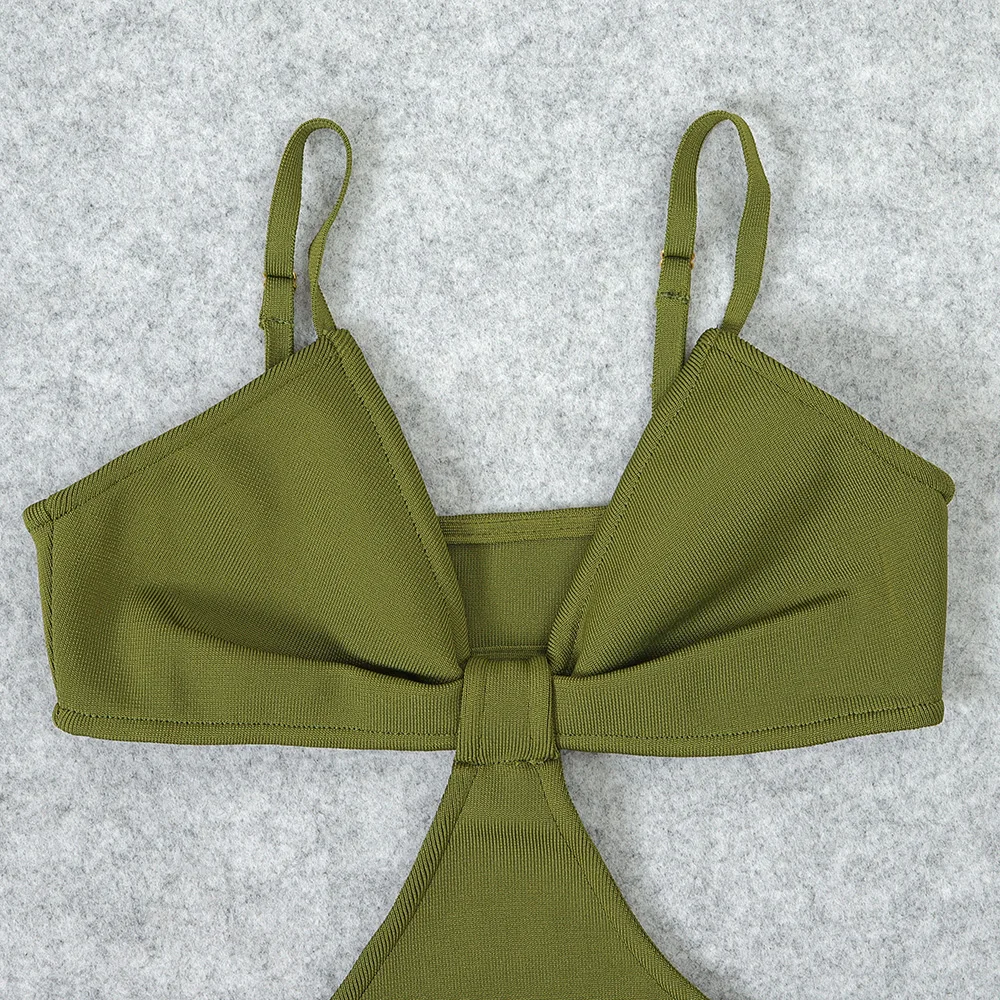 HQBORY elegante vestido largo verde militar con vendaje para mujer, vestido con abertura en la cerradura, sexy, con cuello en V, con lazo, para fiesta de noche, Vestidos tejidos ajustados