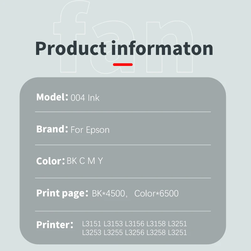 Original for Epson 004 Compatible Ink L3151 L3153 L3156 L3158 L3251 L3253 L3255 L3256 L3258 Printer Refill Ink Kits