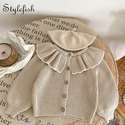 INS Spring and Autumn Infants' 0-3 Year Old Girl Baby Fashion Ruffle Collar Knitted Coat Small Cardigan Sweater Top