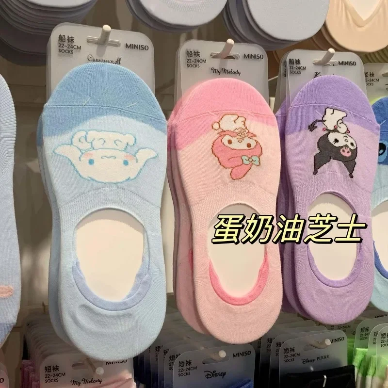 New product Cinnamoroll Kuromi My melody anime peripheral cartoon cute kawaii trendy sweet versatile boat socks wholesale