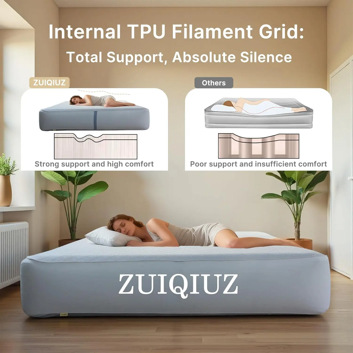 

TPU Inflatable Mattress with Built-in Pump | Non-Toxic & Odorless | 3-Min Quick Inflation
