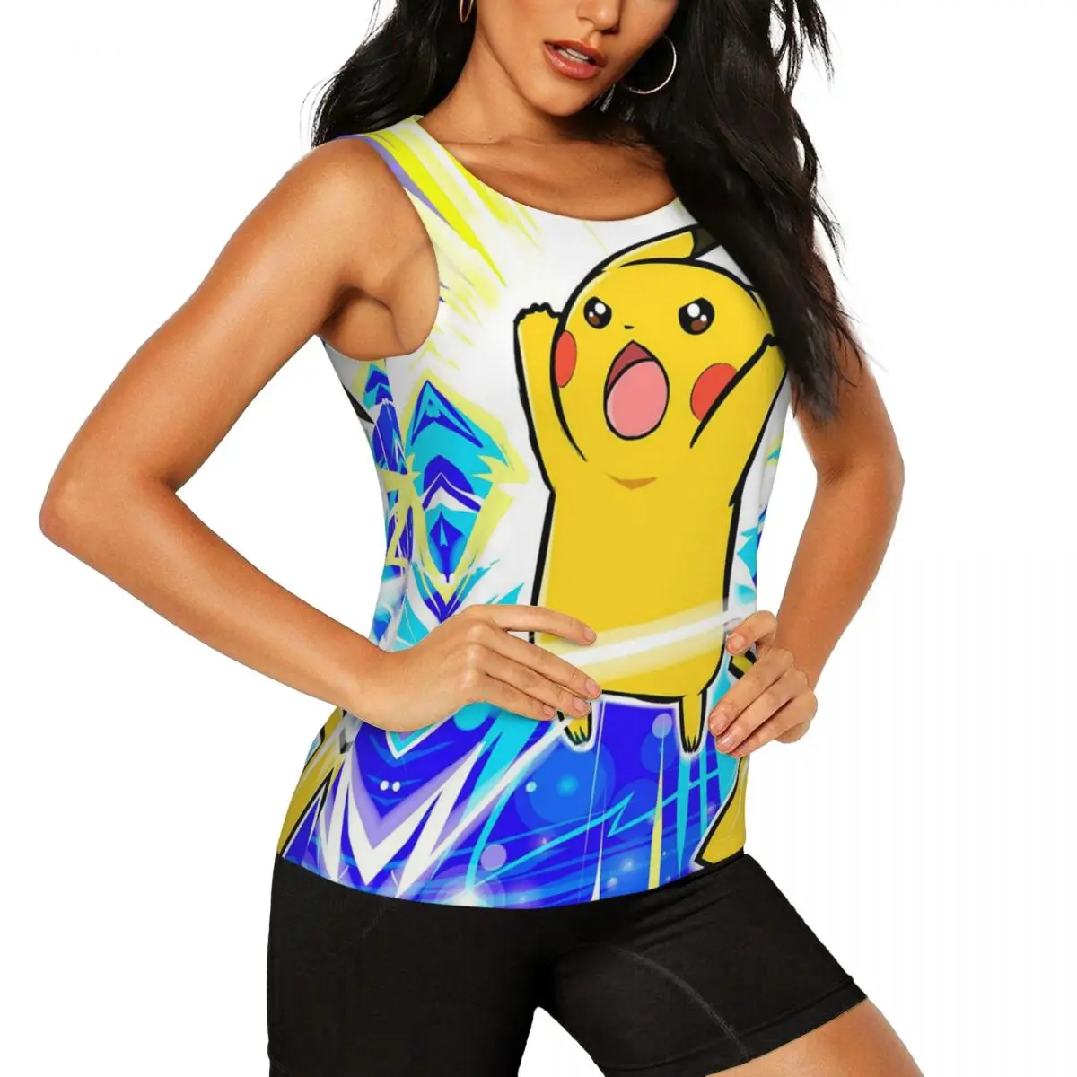 Custom Women's Pikachus Workout Yoga Shirt Quick Dry Cartoon Athletic Running Tank Tops