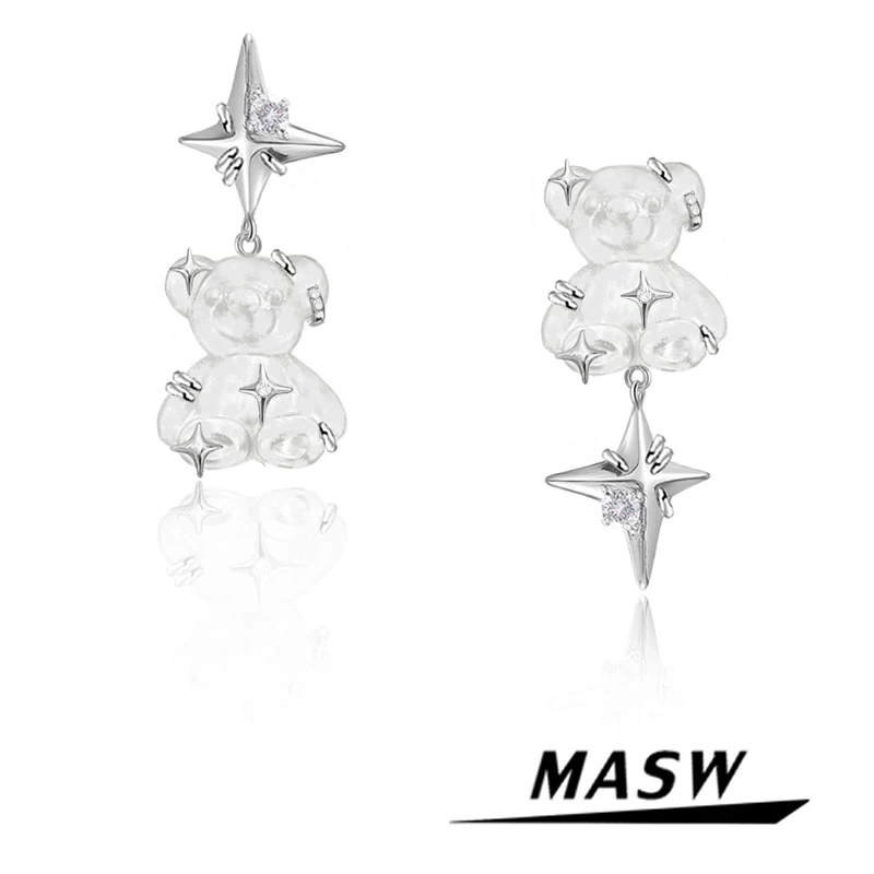 

MASW Trendy Jewelry Little Bear Earrings 2022 New Trend Original Design Thick Silver Plated Asymmetrical Star Earrings For Girl