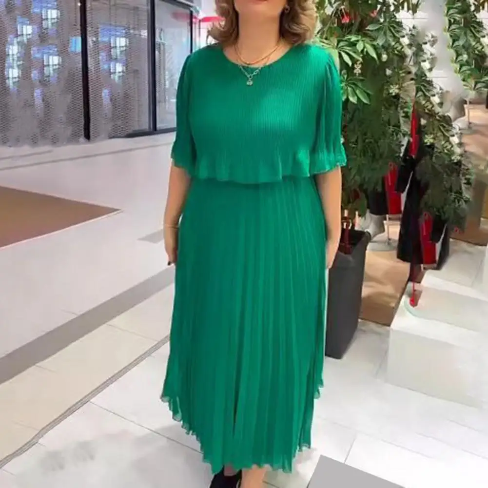 Sukienka z pół rękawem elegancka sukienka Plus Size Maxi z plisowanymi warstwami nieregularne brzegi dla kobiet oddychająca szyfonowe, letnie na