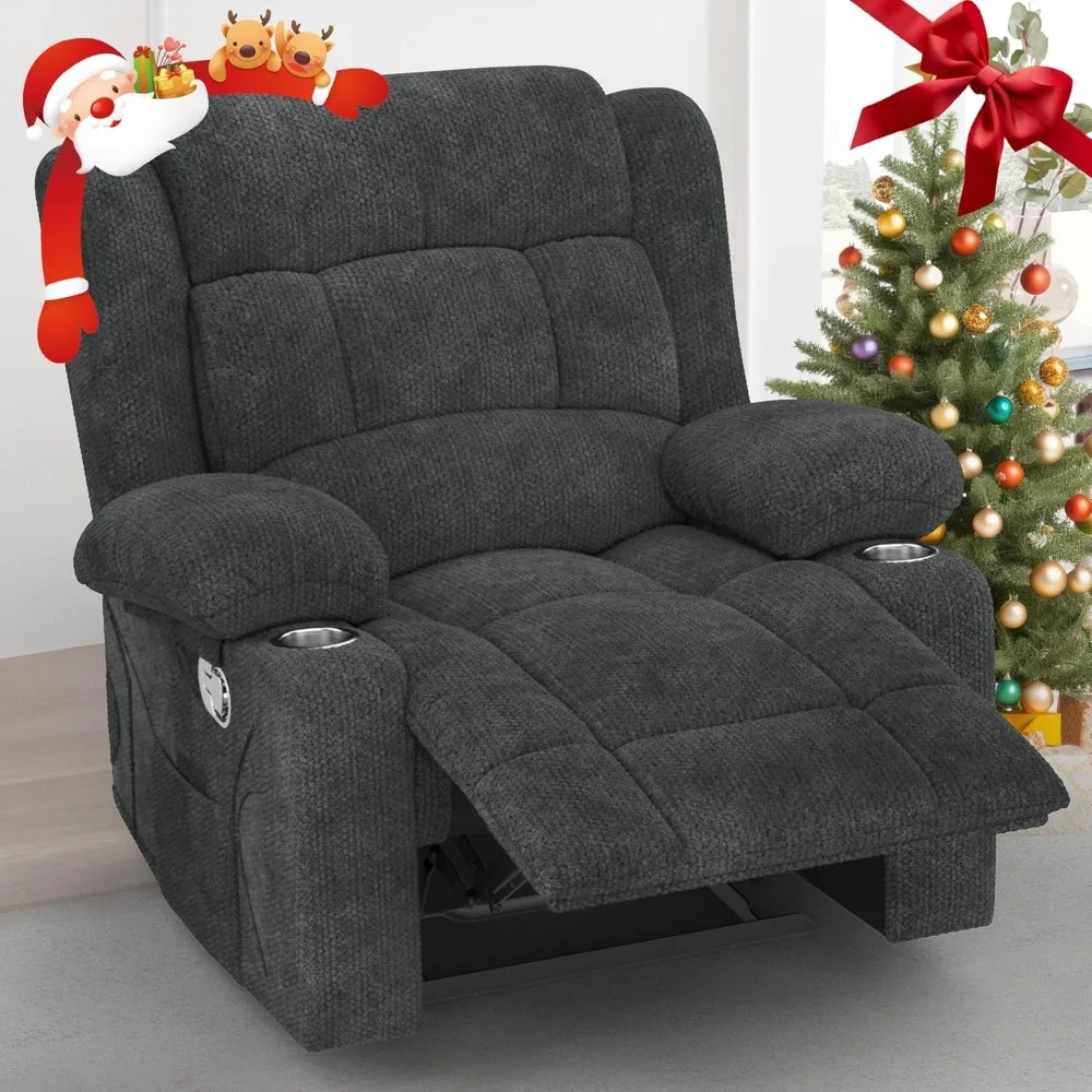 

Oversized Manual Recliner Chair with Cup Holders, Minimalist Style for Living Room & RV Use