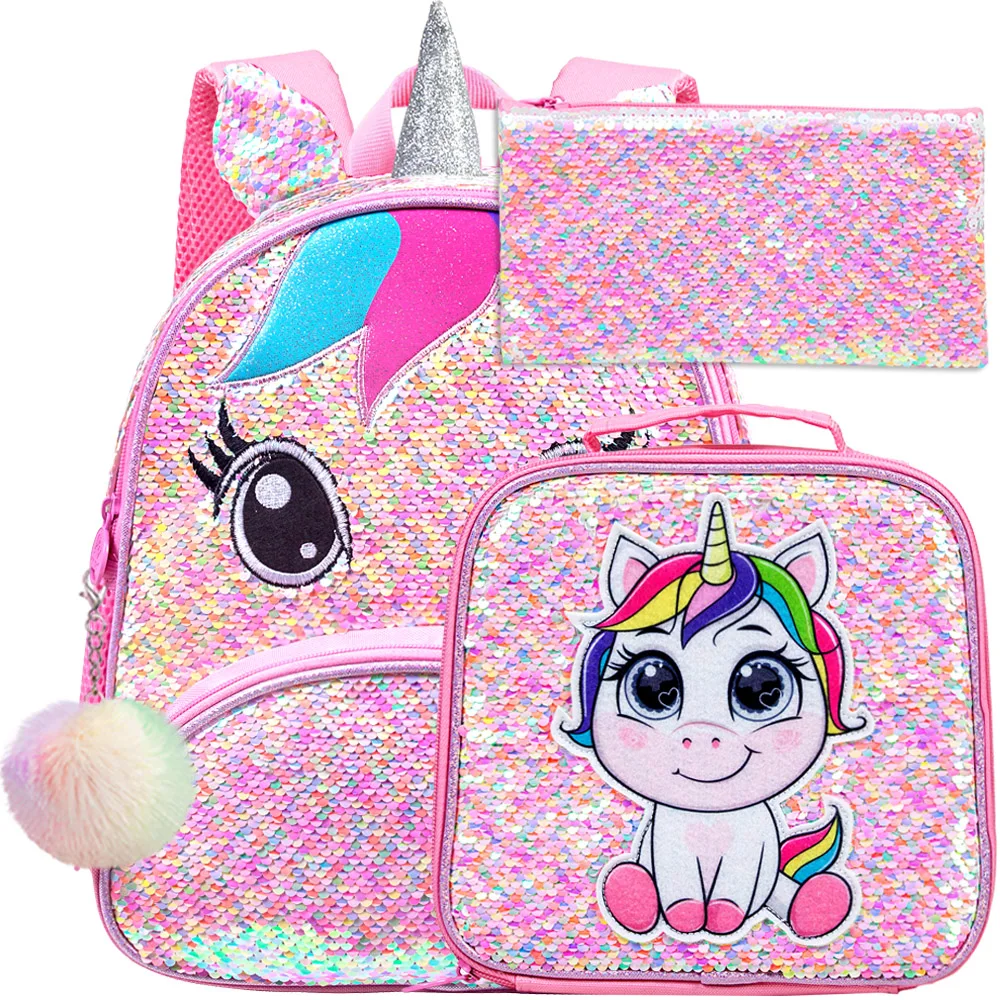 

Unicorn Backpack for Girls, Toddler Sequin Preschool Bookbag, 12" Cute Cartoon Animal Schoolbag
