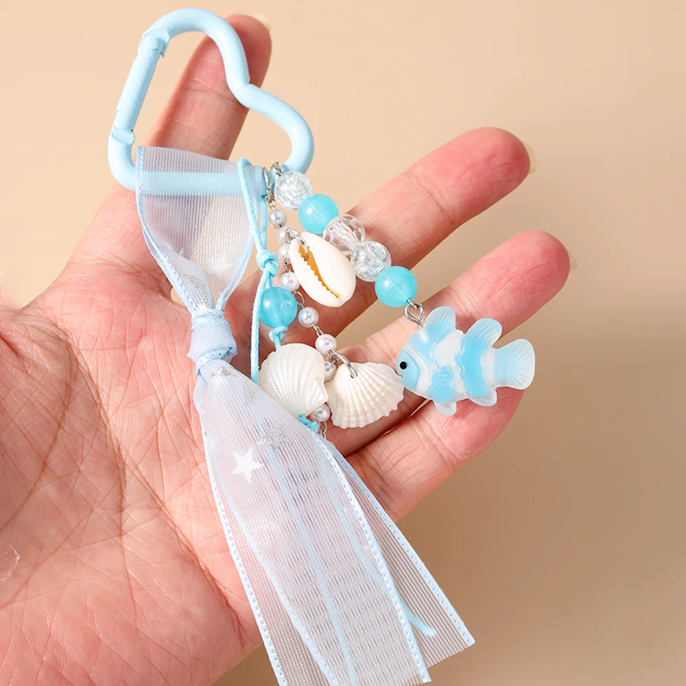 Modische handgefertigte Schlüsselanhänger mit Band, Fischschwanz-Muschel-Anhänger für Frauen und Mädchen, Autoschlüssel, Handtaschen-Schlüsselanhänger, DIY-Zubehör – Detail 2