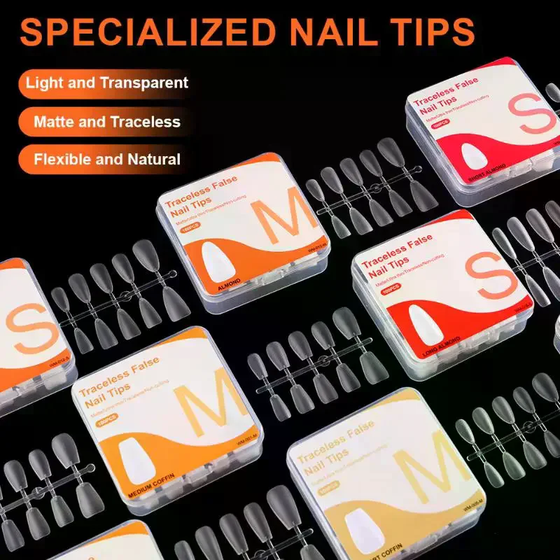 Single Size Full Cover False Nail Tips Clear Press On The Tip Nail Extension Short Trapezoid Rllipse Almond Style 100Pcs/box