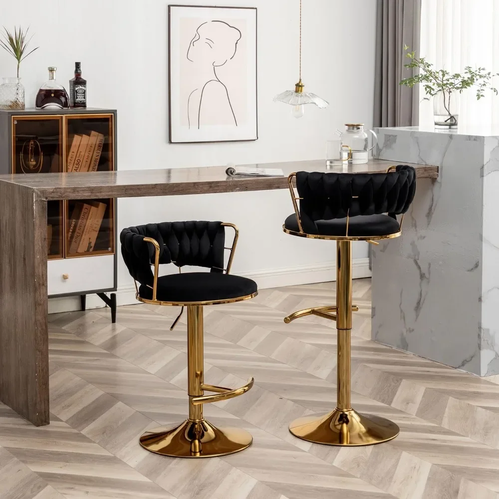 4-piece Set of Golden Velvet Bar Stools, Kitchen Island Rotating Bar Stools