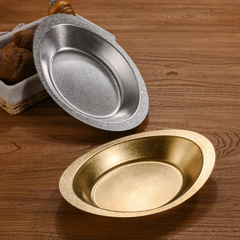 1PC Vintage Gold Stainless Steel Creative Boat Shaped Plate Fruit Salad Snack Curry Rice Serving Tableware Household Goods