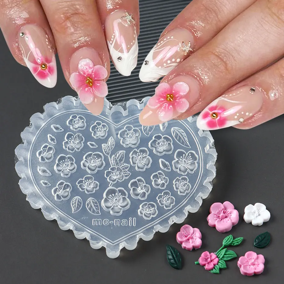 1PCS Spring Sakura Flower Nail Silicone Mold 3D Acrylic Carving Tulip Mushroom Soft Stamping Plate Leaves DIY Manicure Art Decor