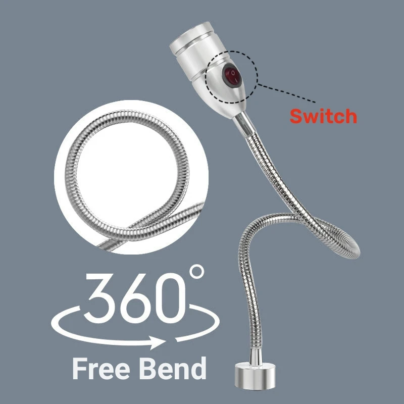 DC12V 24V LED Gooseneck Machine Tool Light 3W Industrial Hose Work Lamp Fixed Base Kitchen Bedside Garage Spotlights With Switch