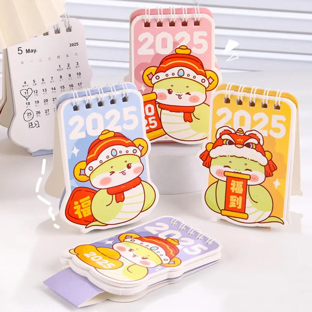 2025 Mini Desk Calendar Daily Schedule Organizer Cartoon Snake Pattern Small Calendar Home Office School Planner
