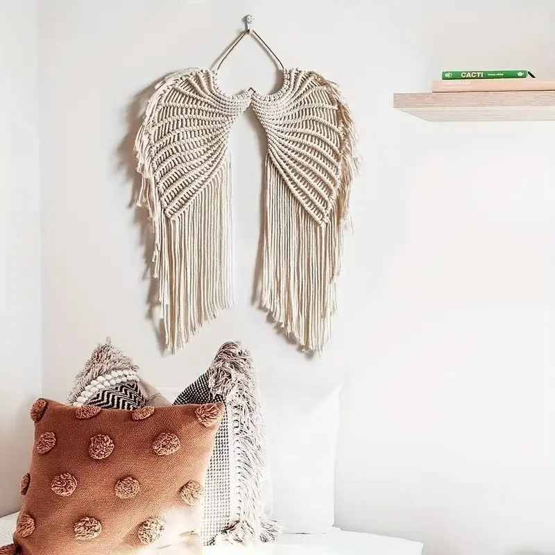 Bohemian Home Decor: Angels Wing Macrame Wall Hanging Tapestry With Long Tassels For Bedroom, Living Room, Office