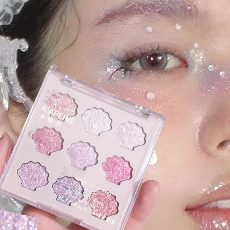 New Shell Fairy Pearlescent Eyeshadow Palette Aurora Peach Shimmer Sparkling Sequins Eye Shadow Highlighter Bright Shiny Makeup