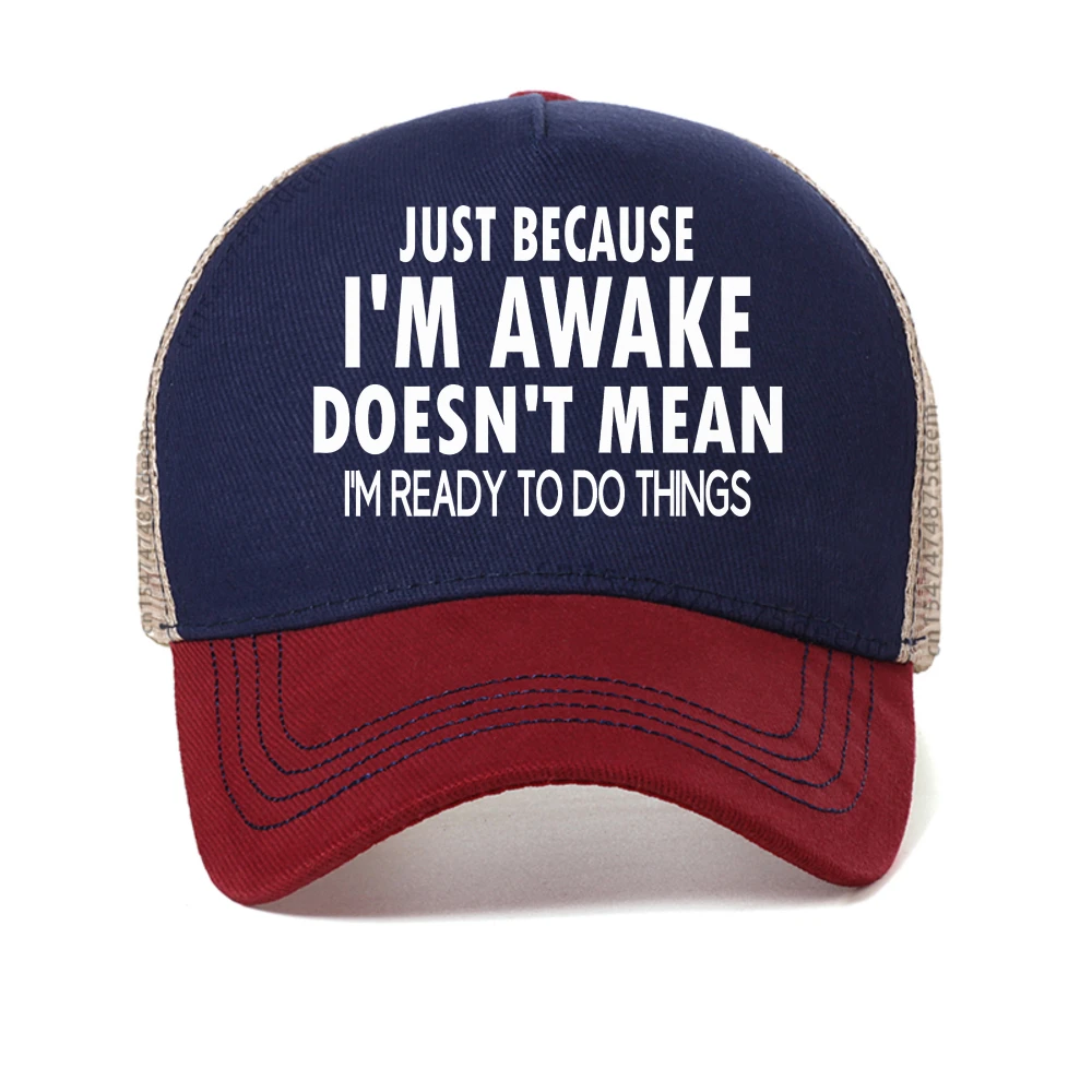 Just Because I'm Awake baseball cap for Tweens and Teens Men Print Graphic caps mesh Breathable trucker hat Funny Birthday Gift