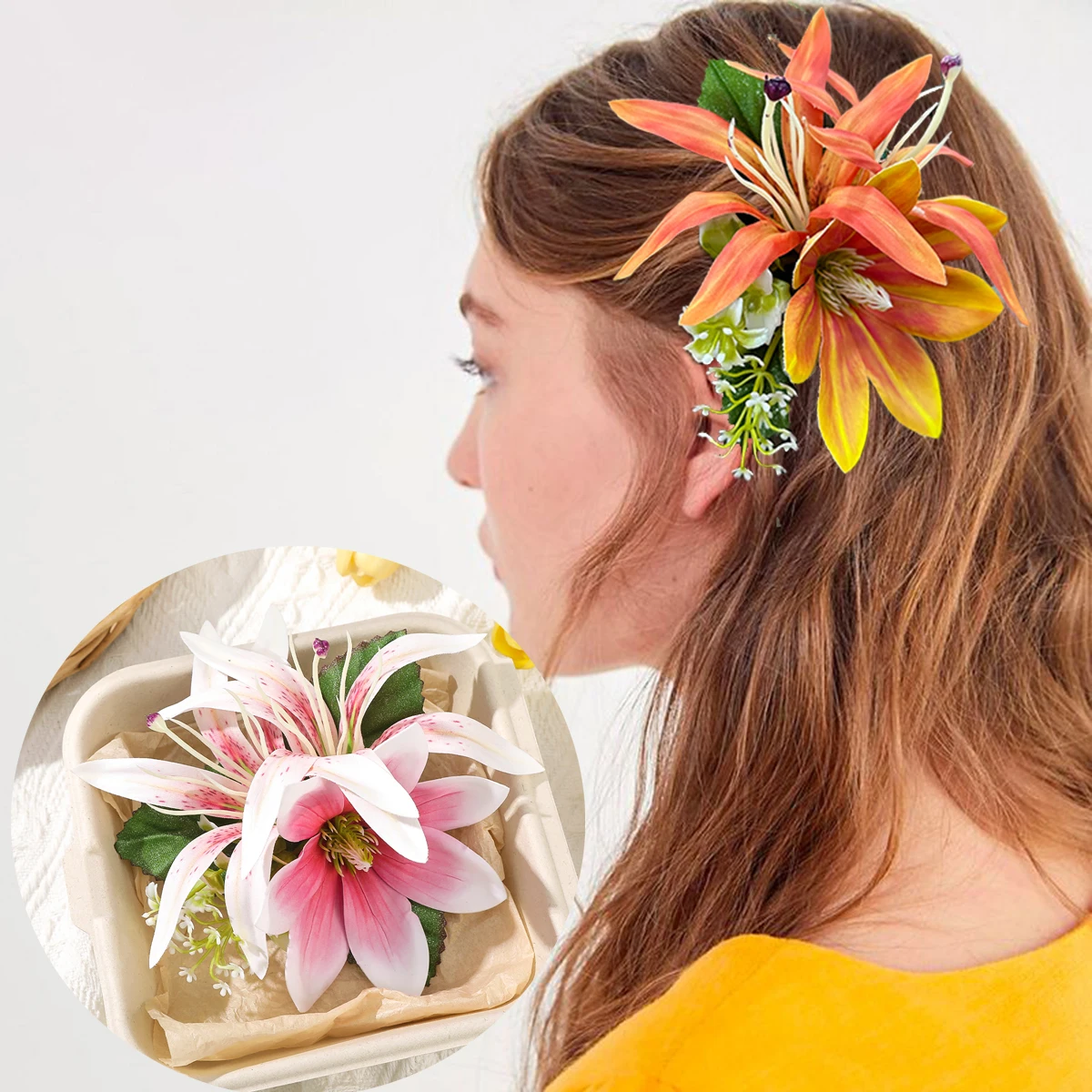 AWAYTR Large Fabric Flower Hair Clip Women Bohemian Side Ban