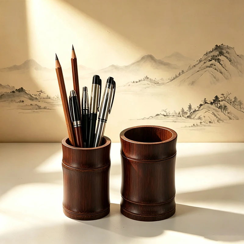 Natural Bamboo Pen Holder Vintage Ink Pen Storage Case Desk Writing Stationary Organizer Office School Supplies Gift