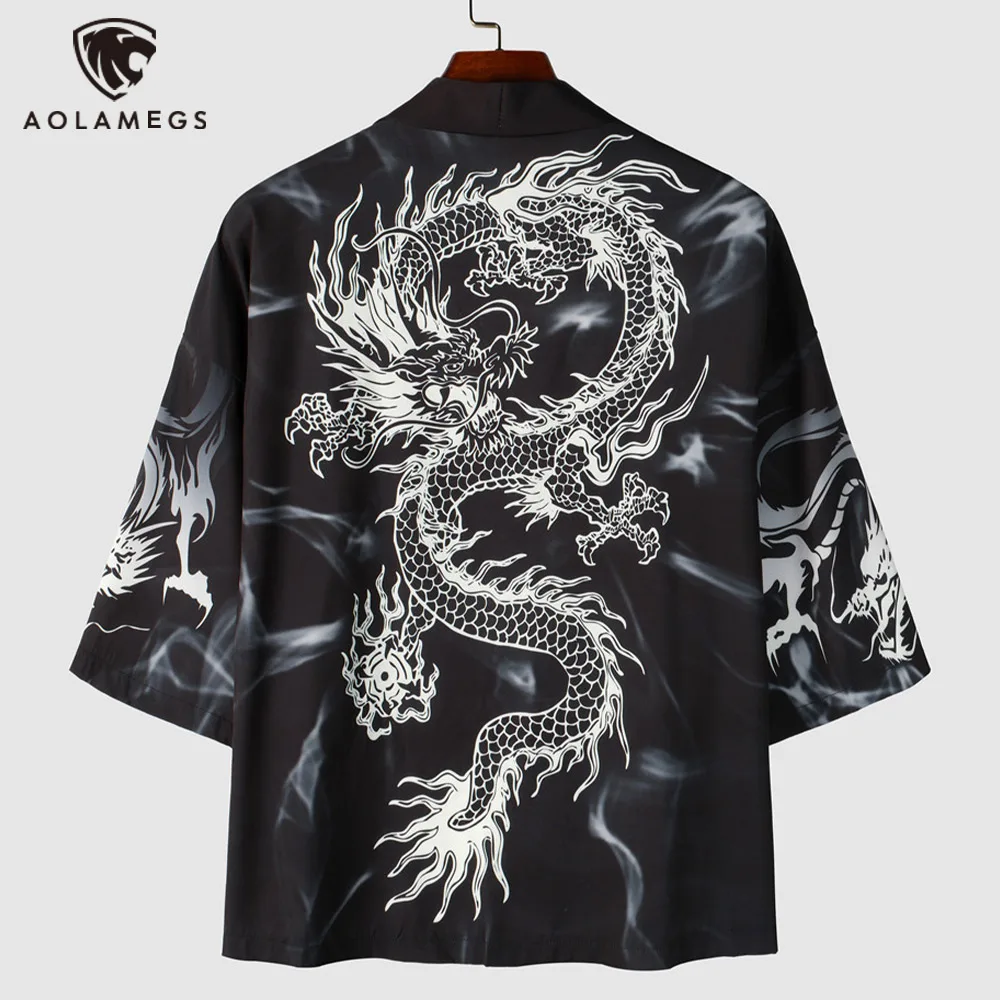 

Japanese Kimono Jacket Dragons Graphic Harajuku Open Stitch Coat Hip Hop Men Streetwear Jacket Summer Thin Clothing Loose Kimono