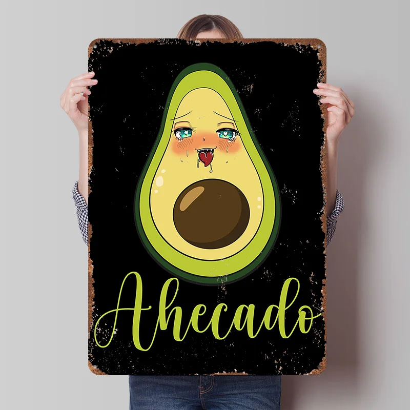 Ahegao Face Avocado Hentai Metal Poster Custom Wall Art Retro Vintage Tinplate Signs for Man Cave Bar Accessories Bathroom Decor