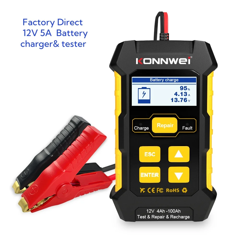 Factory Konnwei KW510 Car Battery Tester& Charger For 12V Car Truck Motor Lead Acid, Lithium Batteries 5A Car Battery Charger