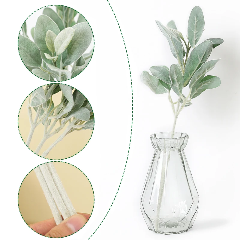 

37cm Flocking Artificial Sheep Ear Leaves Simulated Plush Rabbit Ear Leaves Plant DIY Material Wedding Home Fake Leaf Decoration